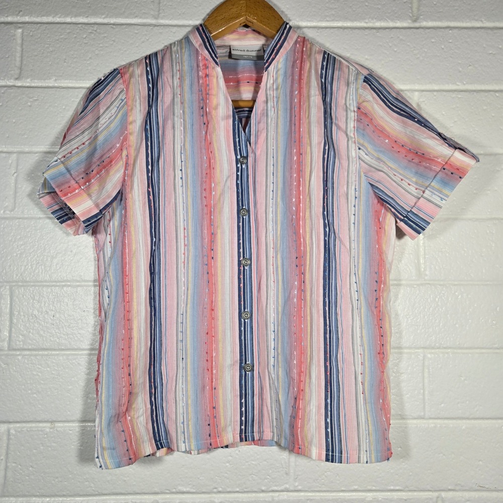 Alfred Dunner Button Down Shirt 10 Petite Striped Short Sleeve Easter Casual
